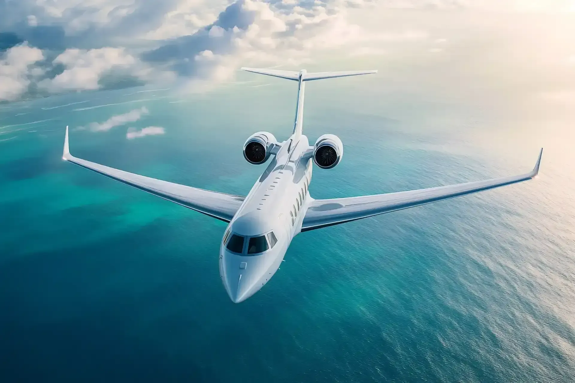 Private jet flying in the sky